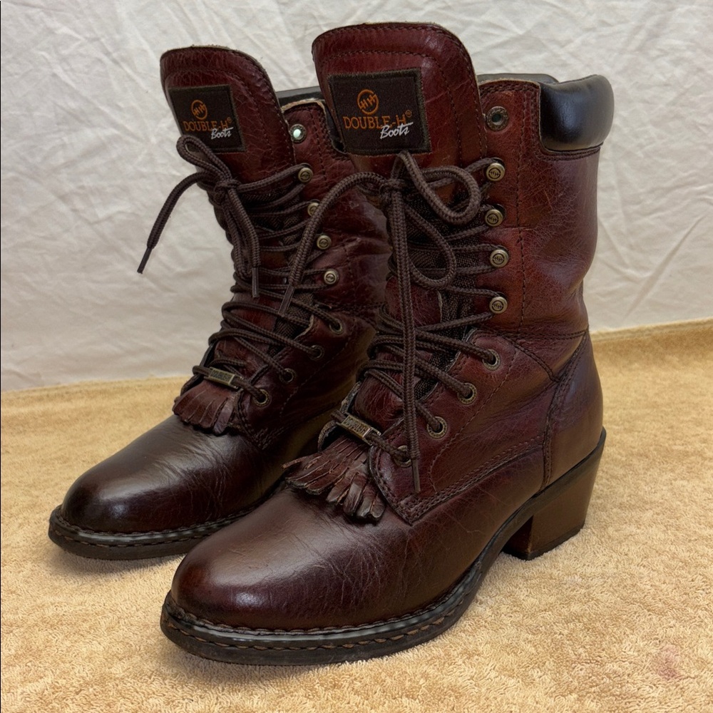 Double H Dark Brown Leather Lace-Up Kiltie Ankle Boots women’s size 8M